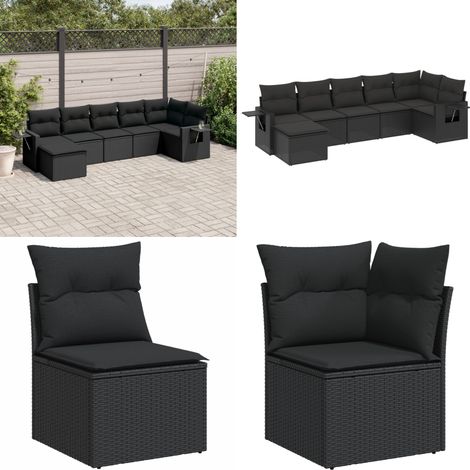 Salon de jardin 7 pcs avec coussins noir résine tressée - Ensemble Salon De Jardin - Salon De Jardin Extérieur - Meuble De Jardin - Mobilier De Jardin - Résine Tressée - Home & Living (1/5)