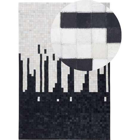 Tapis Rectangulaire 160 x 230 cm en Peau de Vache Noir et Crème Moderne Pixel Bolu (1/5)