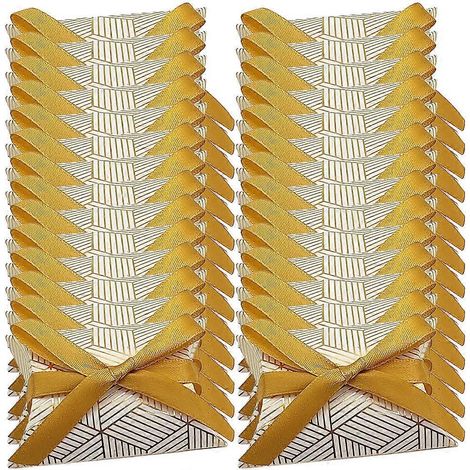 50 Stück Gastgeschenkboxen mit Bändern, Hochzeitsgeschenkboxen, Hochzeitsdekoration-9x6.5cm-Golden (1/3)