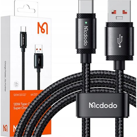Cable USB-C de carga rápida Mcdodo para Samsung Xiaomi TIPO C 6A 120W 2M LED (1/5)