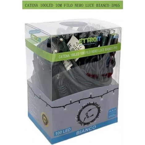 Catena luminosa 100 led luci di Natale 10 metri prolungabile da esterno ip65 balconi terrazze giardino ET4102 - FILO NERO - LUCE BIANCA