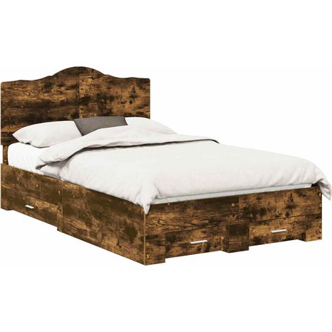 Bed Frame with Drawer Smoked Oak 135 x 190 cm Engineered Wood vidaXL