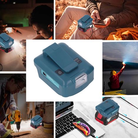 Lampe à pince pour batterie lithium-ion compatible avec le convertisseur de batterie lithium-ion 18V Makita avec port CC, port USB et port Type-C. (1/5)