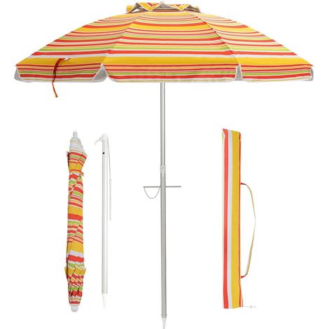 Costway – Parasol de plage inclinable Ø198 cm – Protection UV 50+ – 8 baleines en fibre de verre – Tube en aluminium léger – Sac de transport inclus