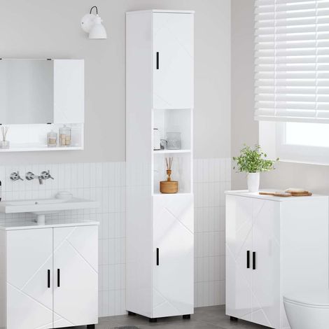Badezimmerschrank mit Speicher Hochglanz Weiß 30 x 35 x 192 cm