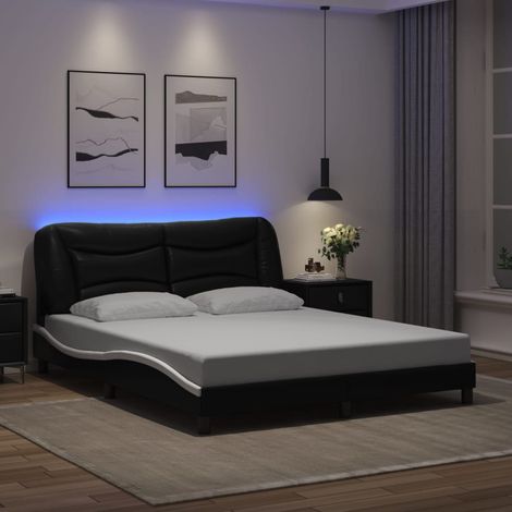 Bettgestell mit LED Schwarz und Weiß 160x200 cm Kunstleder vidaXL396116 (1/5)