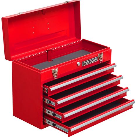 Boîte à outils, 4 tiroirs, sécurité verrouillable, Rouge (1/2)