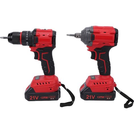 Kit clé à chocs et perceuse à percussion 21V, moteur sans balais, couple 350 N, 2400 tr/min, 2 batteries 1300 mAh, LED, prise UE 230V, pour DIY et professionnels (1/5)