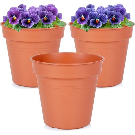3x Vaso da giardino in plastica marrone per piante, fiori, erbe aromatiche 15x14 cm (1/5)