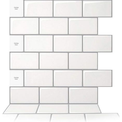– Lot de 10 dalles adhésives pour cuisine et salle de bain – Carrelage mural autocollant blanc crème avec joint gris – 30,5 x 30,5 cm – Résistant à l'humidité (1/5)