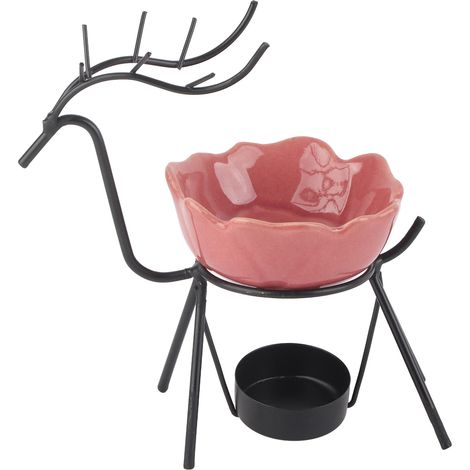 Brûleur d'huile essentielle en céramique, diffuseur d'arôme noir en forme de cerf, porte-bougie chauffe-plat pour thérapie parfumée (1/5)