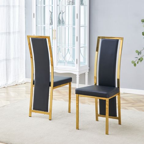 Lot 2 chaises minimalistes – Finitions dorées – PU noir/métal doré – Hauteur 109cm – Salle à manger/Bureau (1/5)