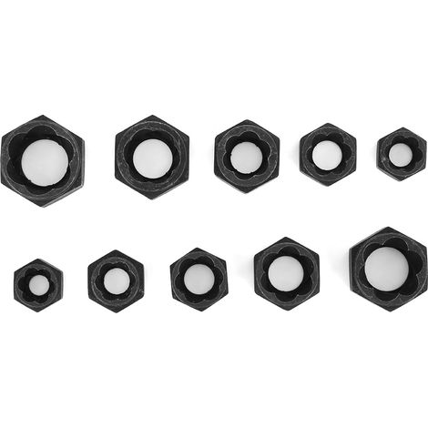 Set mit 10 schwarzen Stahl-Schraubenausdrehern für beschädigte Muttern und Schrauben in einer Aluminiumbox (1/5)