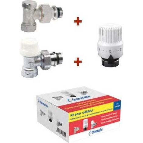 Tête thermostatique 30x1,5 – Corps chromé 3/8'' MF – Douille auto-étanche – Coude réglage nickelé – Compatible radiateurs Thermador