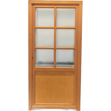 Gd Menuiseries – Porte de service bois vitrée 200x80 cm – Sens d'ouverture à droite – Pour intérieur et extérieur – Esthétique moderne et robuste