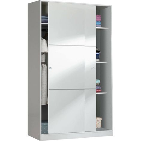 Dmora Guardaroba Waterbury, Armadio per camera da letto a 2 ante scorrevoli, Mobile con 3 ripiani e barra appendiabiti, cm 120x50h200, Bianco, con imballo rinforzato (1/5)