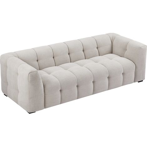 Pascal Morabito – Canapé droit 3 places en tissu chiné beige – Garnissage mousse polyuréthane – Structure bois – Éco-responsable OEKO-TEX® – Longueur 230 cm (1/5)