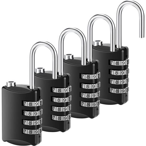 Lot de 4 Cadenas à Combinaison Étanche - 4 Chiffres, Idéals pour Portails, Valises et Voyage, Métal Résistant
