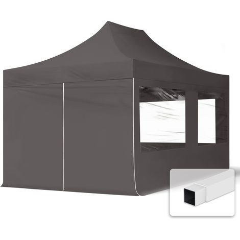 3x4.5m Pop Up Gazebo ECONOMY Steel 30 mm, incl. Sidewalls with Panorama Windows, dark grey High Performance Polyester