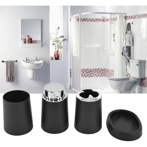 Ensemble de salle de bain multifonctionnel, accessoire de salle de bain Simple, pratique et confortable en acier inoxydable, noir (1/5)