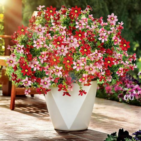 Lot de 4 fleurs artificielles d'extérieur en soie rose résistantes aux UV - Fleurs artificielles réalistes en vrac pour extérieur, intérieur, porche, terrasse, fenêtre, jardinière, décoration (1/5)