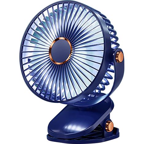 Ventilateur miniature à pince bleu [5 vitesses + veilleuse douce] – veilleuse de chevet idéale pour les résidences étudiantes, ventilateur de bureau compact rechargeable par USB, silencieux (1/3)