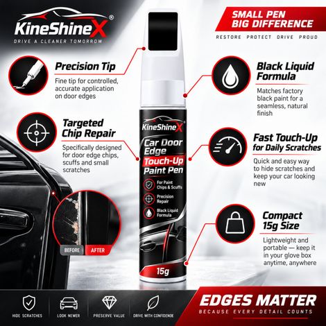KineShineX Lackausbesserungsstift für Autotürkanten, schwarze Flüssigkeit zur Reparatur von Kratzern und Lackabplatzern an Autotürkanten (1/5)