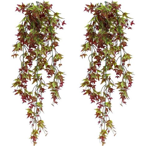 2 pièces de plante de rotin de patate douce simulée, vigne de feuille d'érable rouge, tenture murale en rotin, fausse fleur, plante araignée, décoration murale à suspendre (1/5)