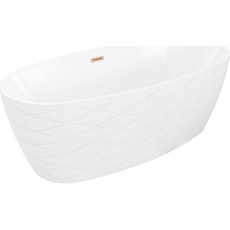Mexen Olea baignoire autoportante motif 170 x 80 cm, blanche, trop-plein cuivre brossé - 52821708000-65 (1/5)