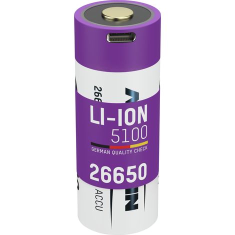 ANSMANN Li-Ion Akku 26650 5100mAh, USB Typ-C Ladebuchse, Hochleistungsakku