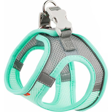 Harnais pour animaux de compagnie avec laisse, bande réfléchissante, fermeture velcro, tissu doux, vert menthe, taille S. Convient aux chats et aux chiens. (1/5)