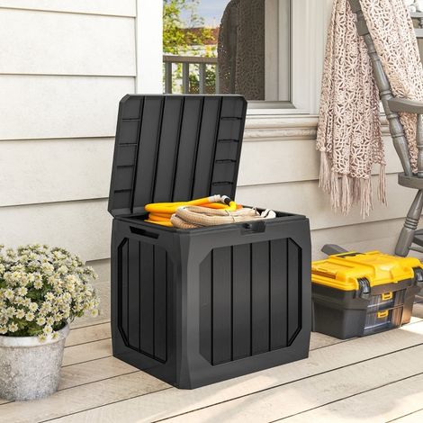 Coffre de rangement de jardin 56x45x53 cm en plastique noir, verrouillable pour terrasse – MEUBLIV (1/5)