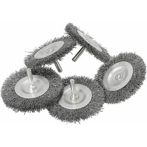 Lot de 5 brosses à disque en fil d'acier de 75 mm avec tige de 6 mm pour le métal et la pierre - Idéal pour le décapage, le décapage, le grattage et le nettoyage (1/4)