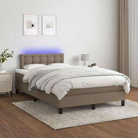 Cama box spring con colchón y LED tela gris taupe 120x200 cm (1/5)