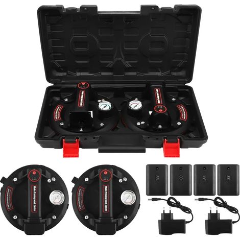 Lot de 2 ventouses de 20 cm avec manomètre, 4 batteries et kit d'outils capacité de charge de 250 kg ventouses à trois voies pour le verre, idéales pour le transport. (1/5)