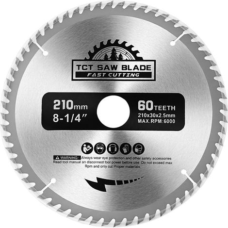 Lame de scie circulaire 210 x 30 mm, 60 dents Coupes propre  Disque à Tronçonner Meuleuse 210, Lame scie circulaire pour Bois, Contreplaqué, Stratifié, Cloison, Sèche, Plastique (1/5)