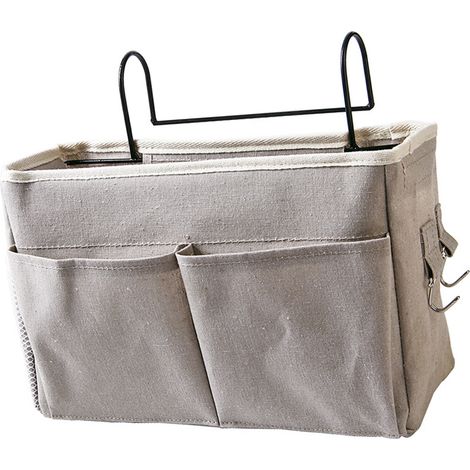 Sac de chevet suspendu en coton et lin, poche de rangement pour lit superposé, panier de rangement gris pour chambre à coucher (1/5)