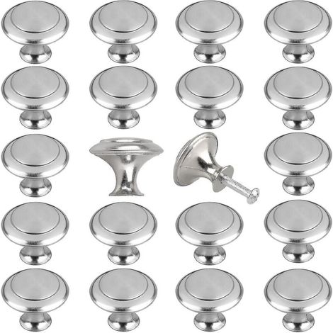 Set aus 20 Knöpfen und Griffen für Küchenmöbel, Oberfläche aus gebürstetem Nickel, robuste Griffe für Schubladen, Kommoden und Schranktüren. (1/3)