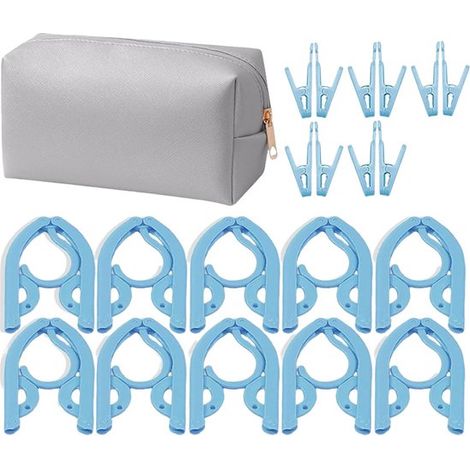 Appendiabiti da viaggio pieghevole - Organizer portatile per abiti - Indispensabile per i viaggi salvaspazio - Include borsa per il trasporto - 23,5x13 cm - Blu (1/2)