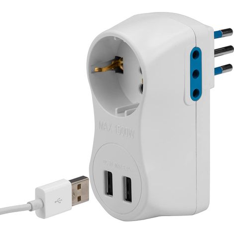 Adattatore spina 10A con 2 prese 10A 1 presa 10-16A e 2 prese USB (1/3)