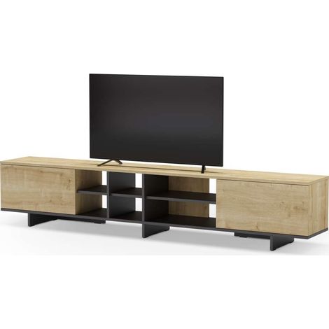 Mueble para televisión 2 puertas y 6 huecos Celia acabado roble/negro, 44cm(alto) 230cm(ancho) 35.6cm(largo). (1/5)