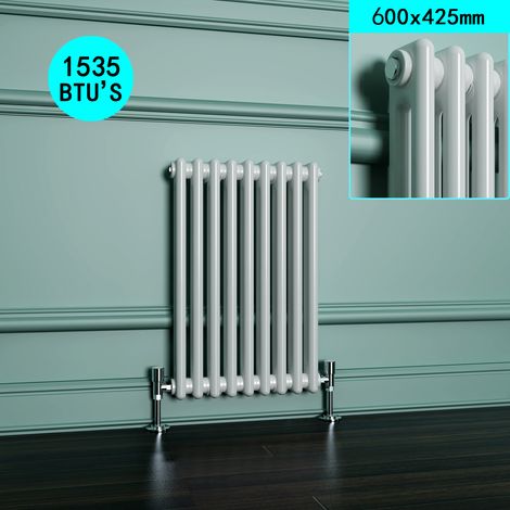 ELEGANT Central Heating Traditional Radiator White 600 x 420 mm Cast Iron Style Horizontal Radiator White Double Horizontal Column Radiators (1/5)