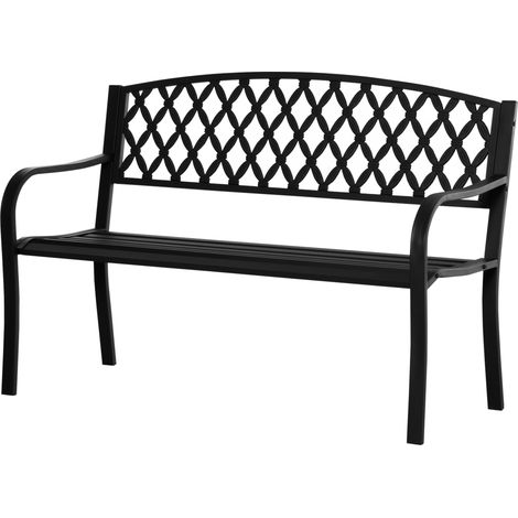 Banc d'Extérieur 2 Places avec Accoudoirs en Acier et Fonte, 128x58.5x89cm, Noir (1/5)