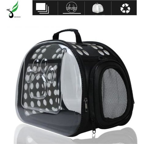 XICHAO - Lot de 3 PACK Sac de transport chat/chien “Urbain” Noir transparent sac à mian bandoulière respirable démontable Taille S (1/3)