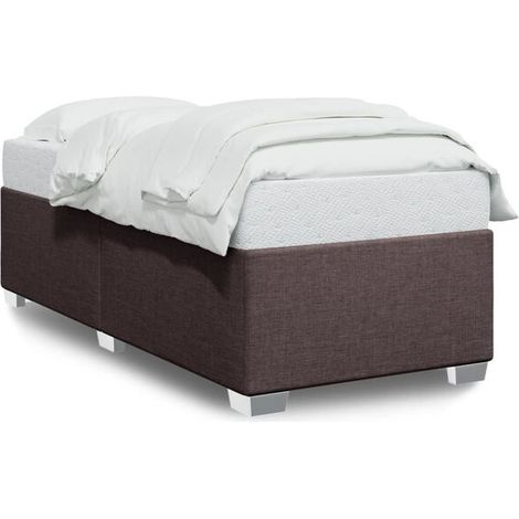 Cadre de lit en tissu marron foncé (matelas non inclus), dimensions 80 x 200 cm (1/5)