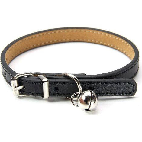 Collier en cuir pour chats et chiots, réglable 20cm-27cm cm-noir (1/5)