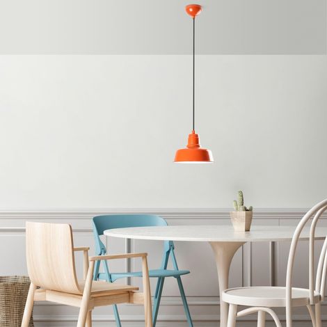 Lustre orange élégant, hauteur réglable 21-108 cm, corps en métal, abat-jour Ø 19 cm, douille E27, pour les espaces de vie modernes, design élégant (1/5)