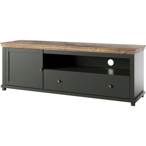 Mueble TV 1 puerta 1 cajón 181 cm Martin Verde y Madera (1/4)
