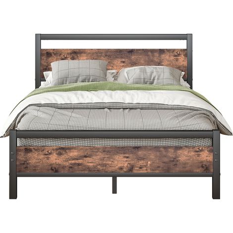 Lit 140x190 cm en métal et panneaux MDF avec sommier à lattes, grand espace de rangement sous le lit, style vintage pour chambre adulte - CHICFURN (1/5)