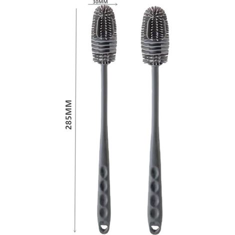 (Gris, 2 pièces) Brosse de nettoyage en silicone pour verres/bouteilles d'eau, brosse de nettoyage pour biberons à long manche (1/4)